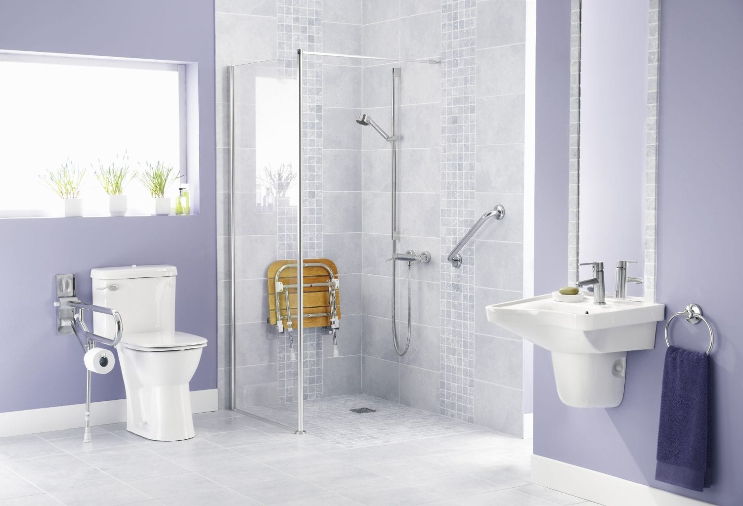 Image of accessible bathroom with a roll-in shower
